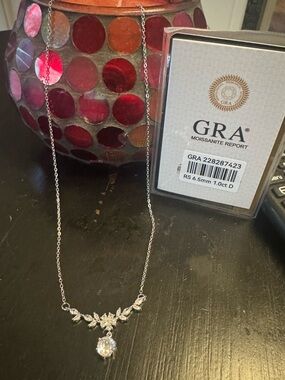 GRA Moissanite Silver Floral Drop Necklace - White